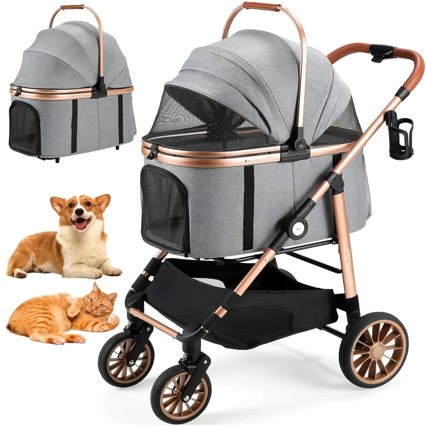 360 Degree High Wheel Foldable Cat Dog Stroller 2in1 Buggy