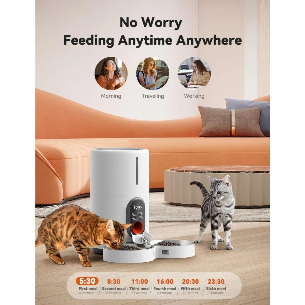 Dual Power Supply Auto Pet Feeder for Cats and Dogs Timed Cat Feeder with Stainless Steel Bowl Programmable 1 to 6 Meals Control