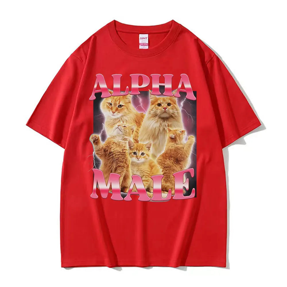 Alpha Male Cat Kitten Funny Meme T Shirts for Men and Women Casual Cotton Short Sleeve Fashion Tops