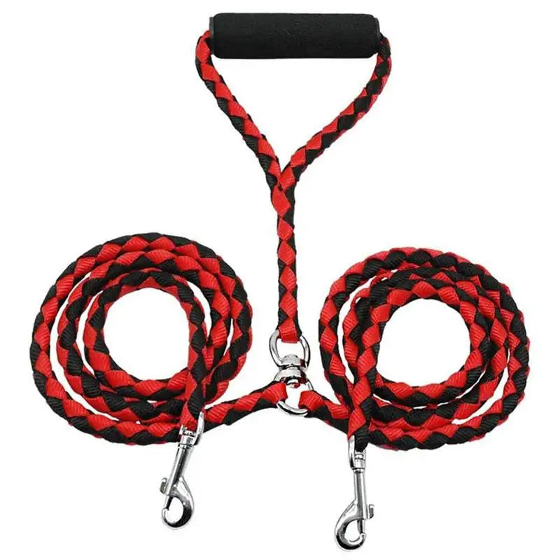 Pet Double Leash 360 Rotation Knotless Walking Leash Nylon Free Traction Ropes