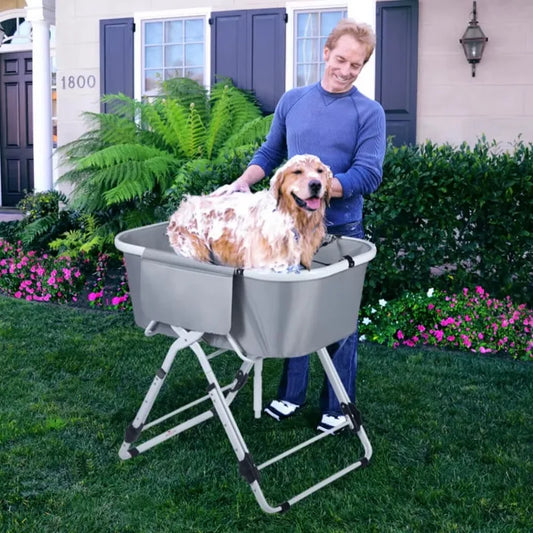 Elevated Stainless Steel Dog Bath Tubs Foldable Station For Large Pets