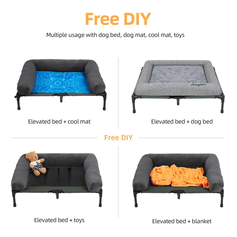 XXL XL Large Dog Bed Outdoor Raised Dog Bed with Cooling Breathable Mat and Soft Plush Mat for Home Garden