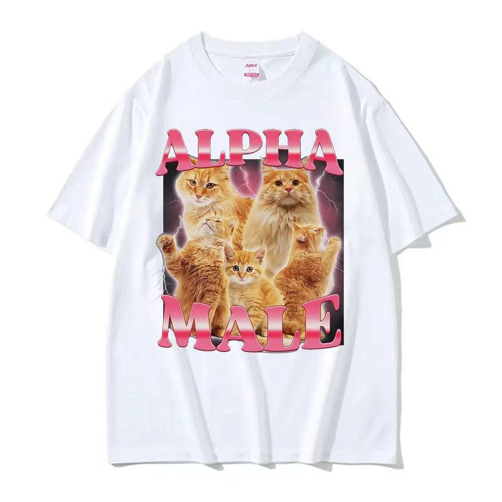 Alpha Male Cat Kitten Funny Meme T Shirts for Men and Women Casual Cotton Short Sleeve Fashion Tops