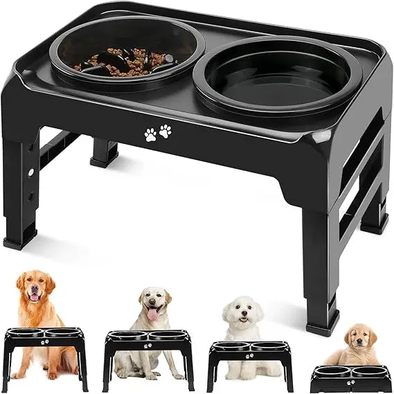 Elevated 2 In 1 Dog Feeder With Slow Feeder And Water Bowl For Medium Large Dogs