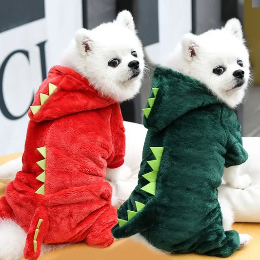 Dinosaur Dog Fleece Jumpsuit Winter Coat Hoodie For Dogs
