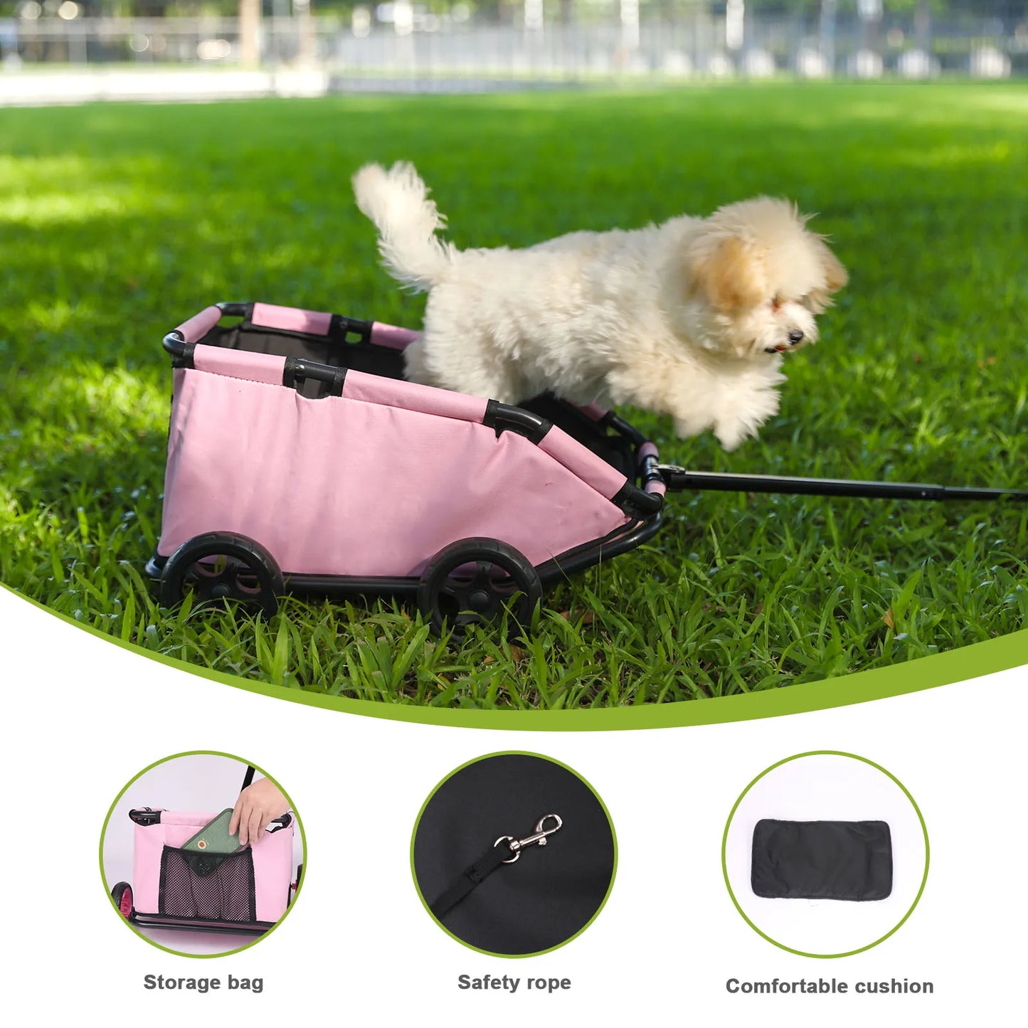 Small Pet Cart 4 Wheels Folding Dog Stroller Lightweight 360 Degree Rotating Trolley For Small Cats And Dogs