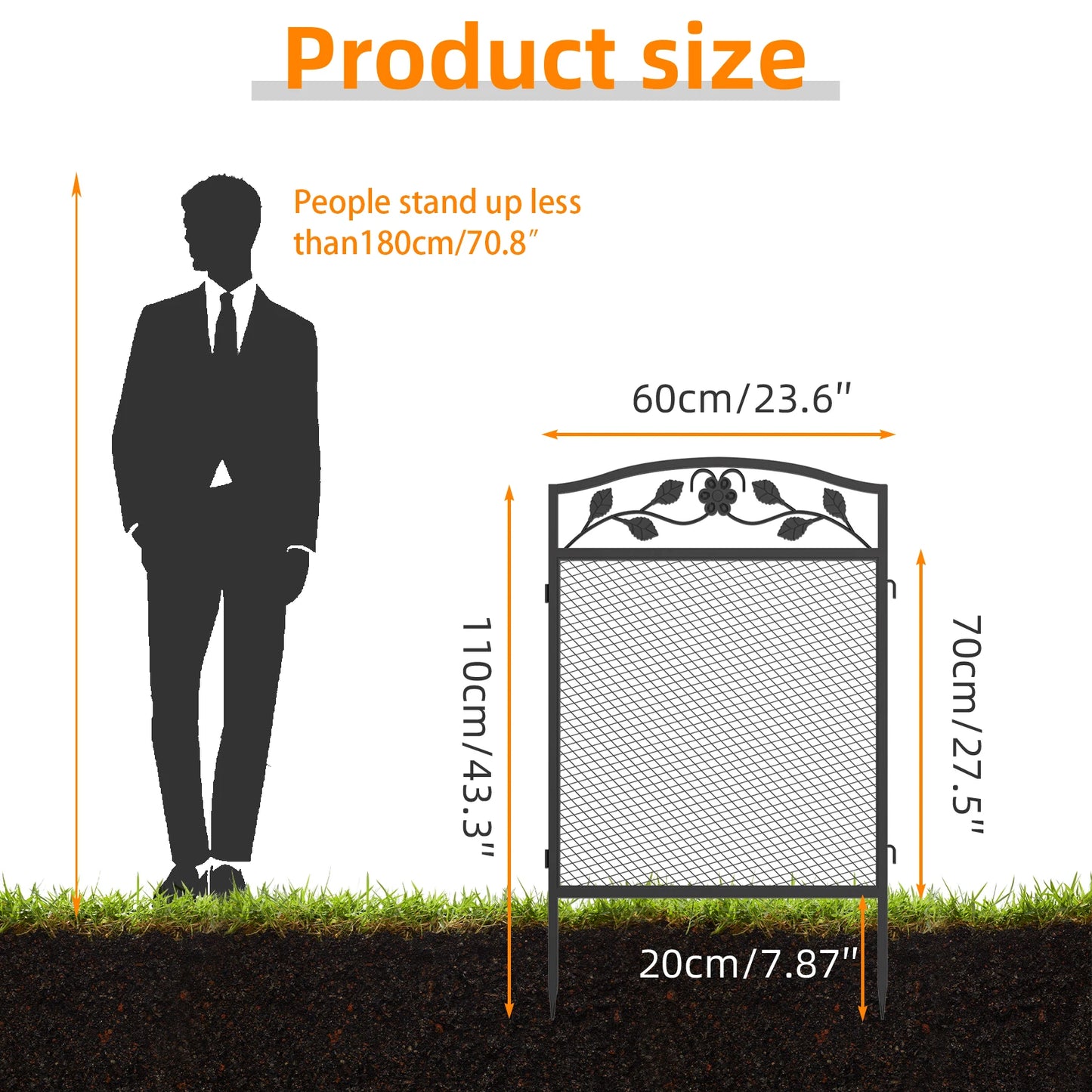 Heavy Metal Dog Playpen, Animal Barrier, Edging Board for In/Outdoor, Decorative Garden Fences with Safety Latch, 5 Panels