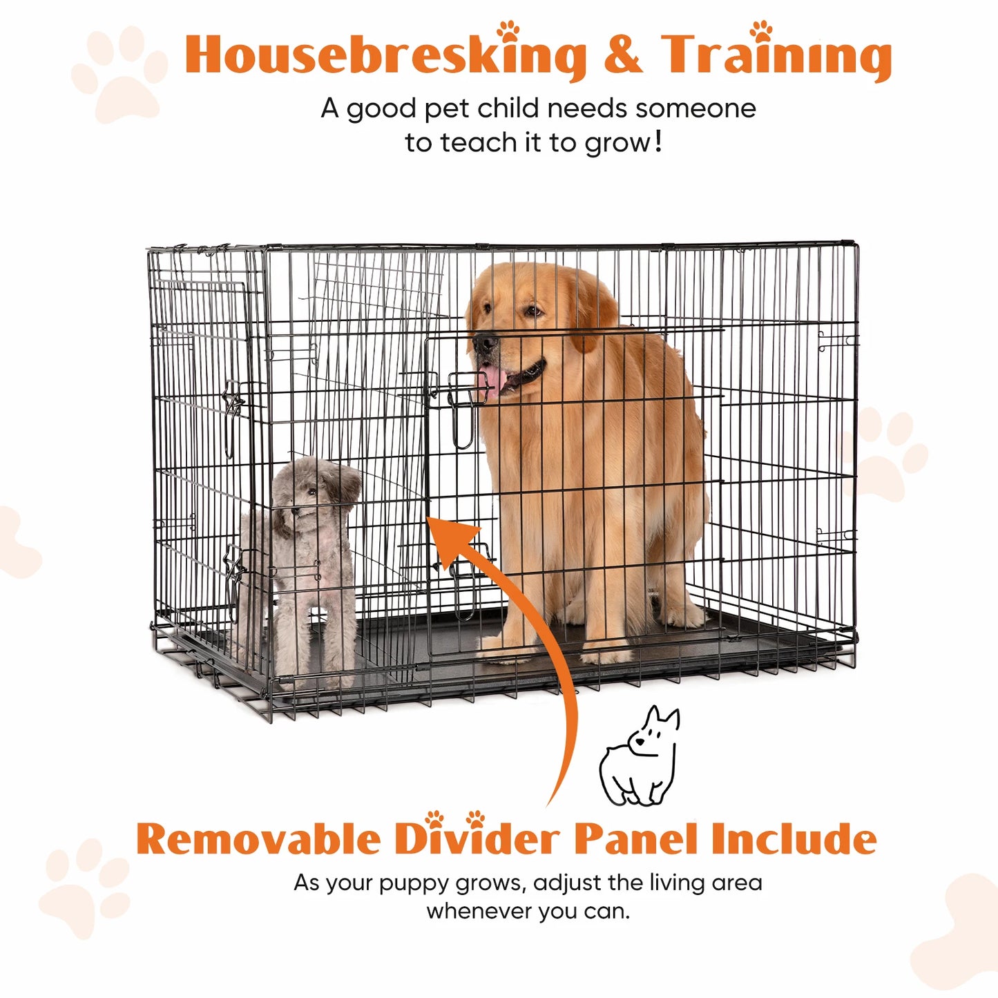 JHK Double Door Folding Metal Dog Cage With Leak Proof Pan