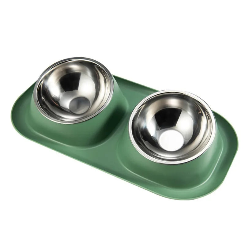 Stainless Steel Double Dog and Cat Bowl with Non-Slip Base Removable Plastic Food and Water Feeder for Puppies and Kittens