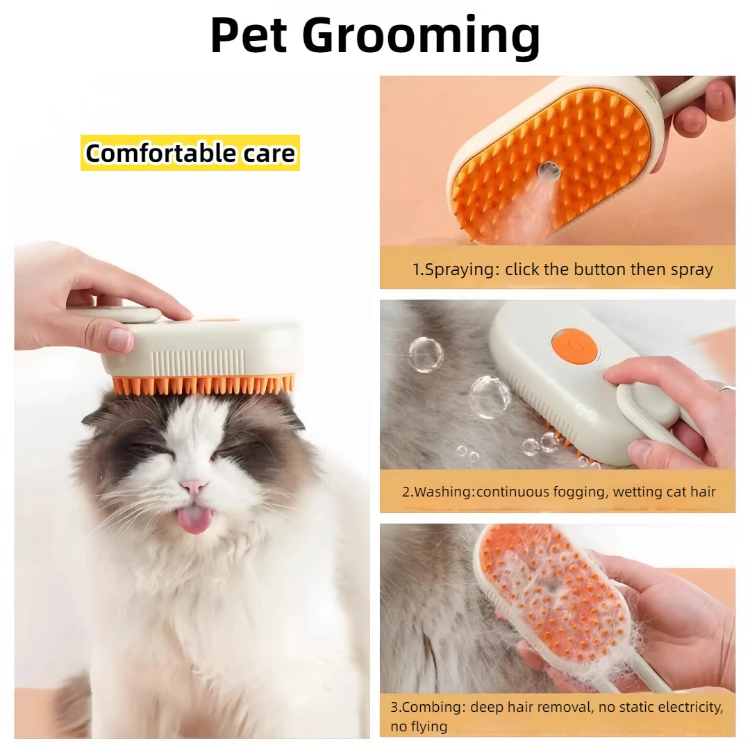 3 In 1 Electric Cat Hair Brush Steam Spray Grooming