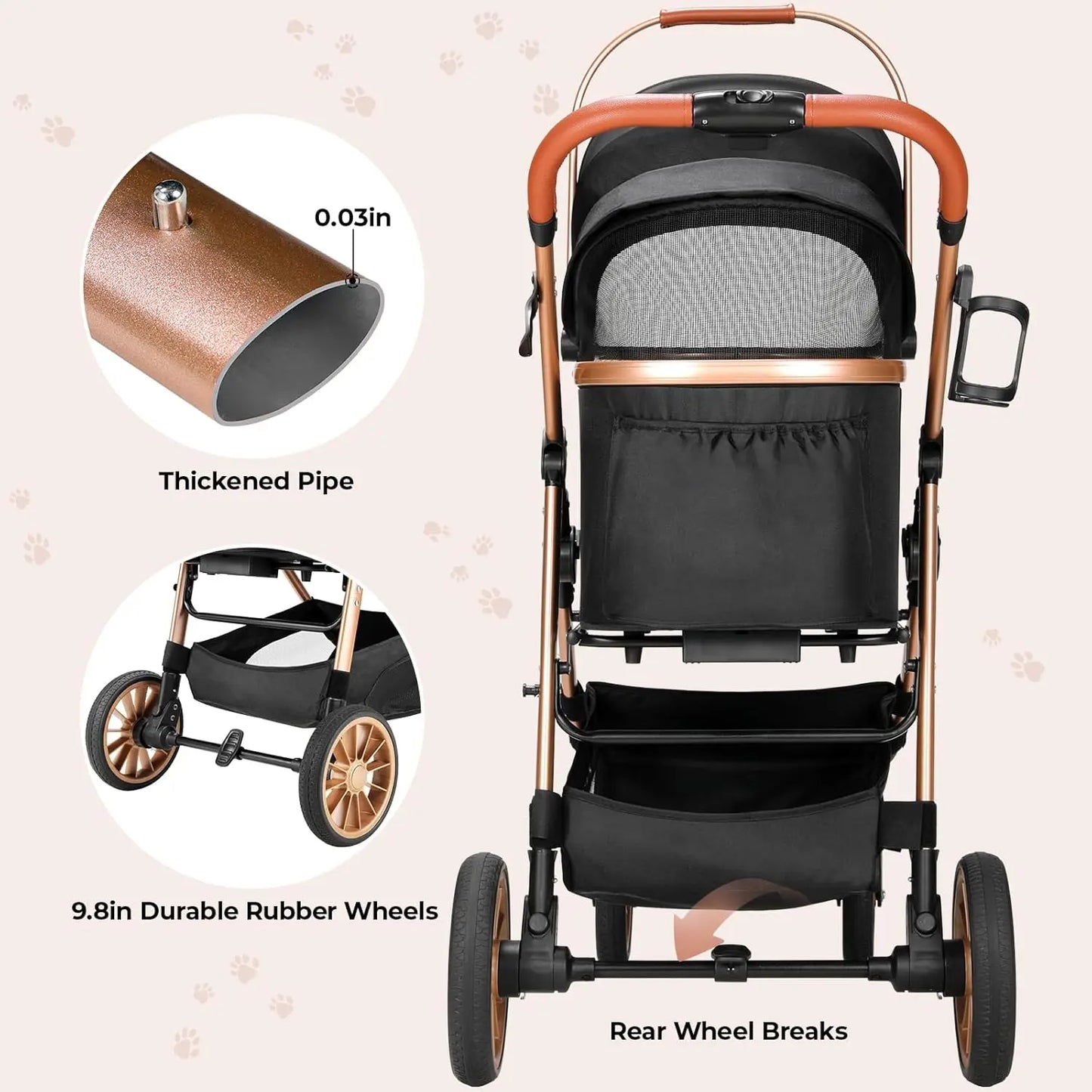 360 Degree High Wheel Foldable Cat Dog Stroller 2in1 Buggy