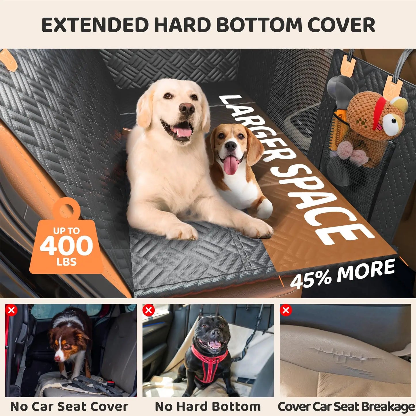 NONECN Car Rear Seat Dog Hammock Extender 600D Heavy-Duty