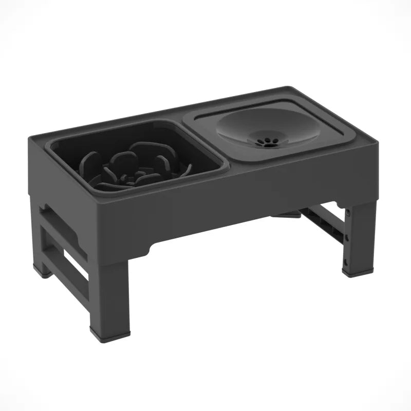 Elevated Dog Food Slow Feeder with Four Adjustable Heights Raised Dog Bowl Stand and Stainless Steel Bowls Anti Slip Dog Water Bowl