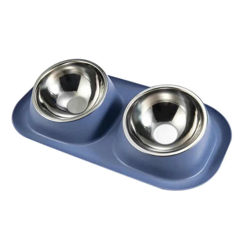 Stainless Steel Double Dog and Cat Bowl with Non-Slip Base Removable Plastic Food and Water Feeder for Puppies and Kittens