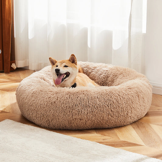 Calming Round Dog Bed For Large Dogs Washable Anti Slip Plush Faux Fur