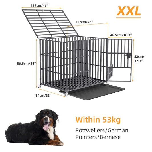 BORWARTH Heavy Duty Dog Crate With Locking Wheels And Tray
