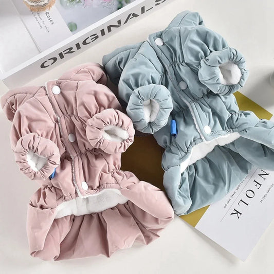 Winter Warm Dog Dress Puppy Pet Coat Floral Bubble Skirt Hooded Jacket for Chihuahua and Yorkie