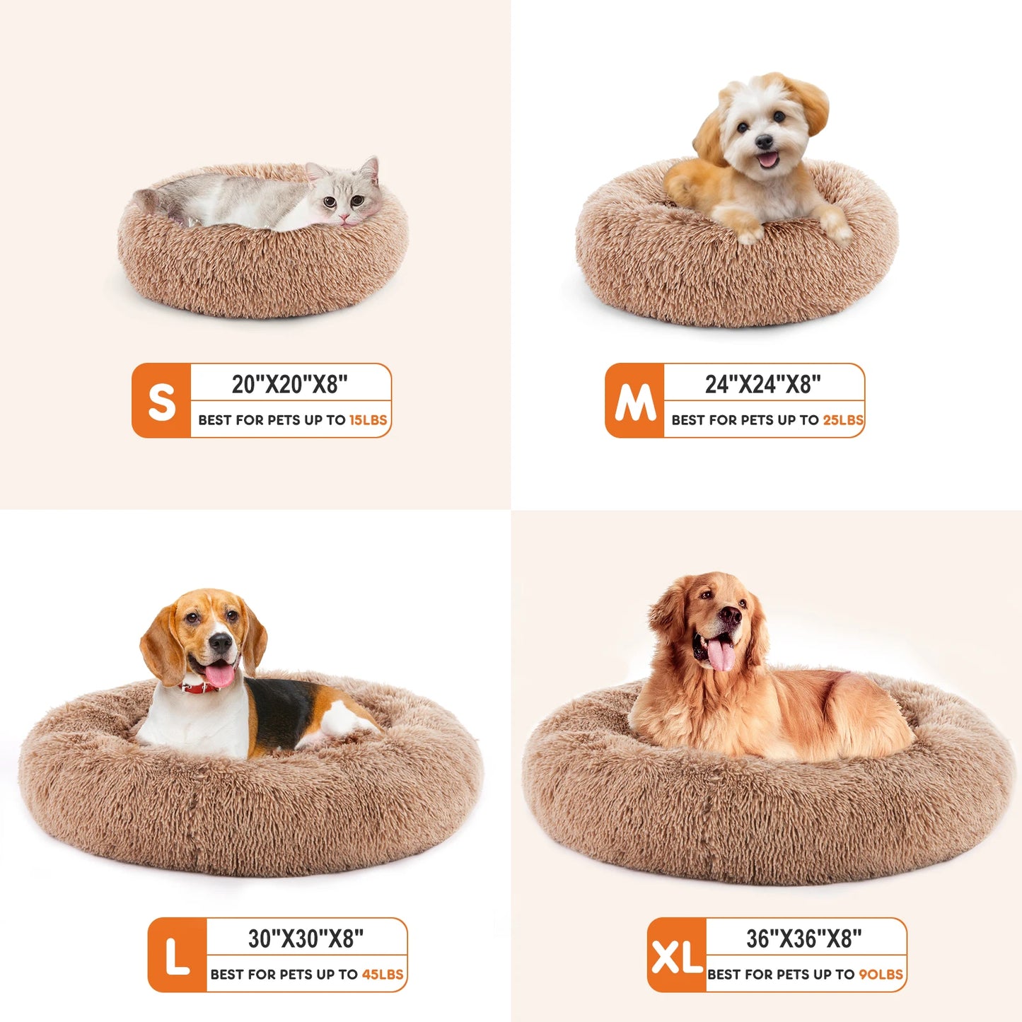 Calming Round Dog Bed For Large Dogs Washable Anti Slip Plush Faux Fur