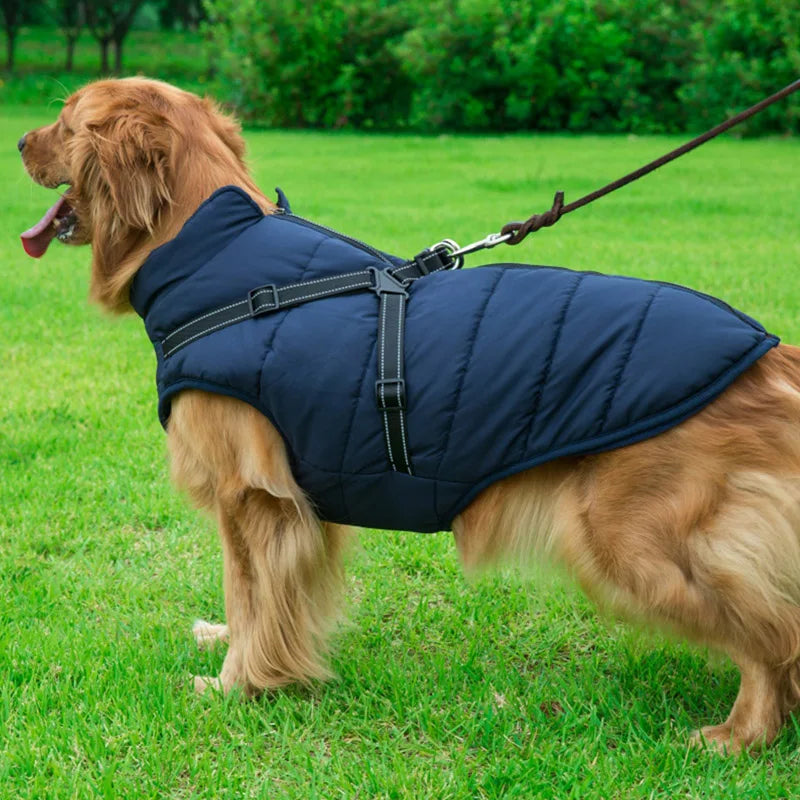 Winter Warm Dog Jacket Waterproof Coat With Harness Fleece Vest For All Sizes