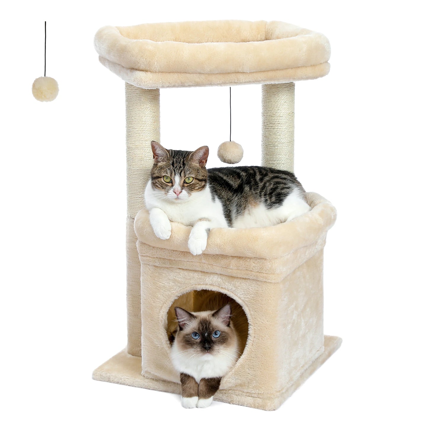 Cat Tree Cat Tower with Cozy Condo Wide Top Perch Natural Sisal Posts Soft Plush Playful Pom Pom Suitable for 1 to 2 Indoor Cats