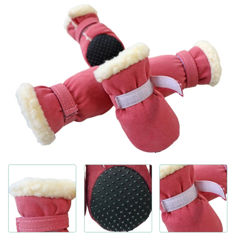 4 Pcs Dog Snow Boots Warm Plush Shoes Non Slip Soles For Small Medium Dogs Cats