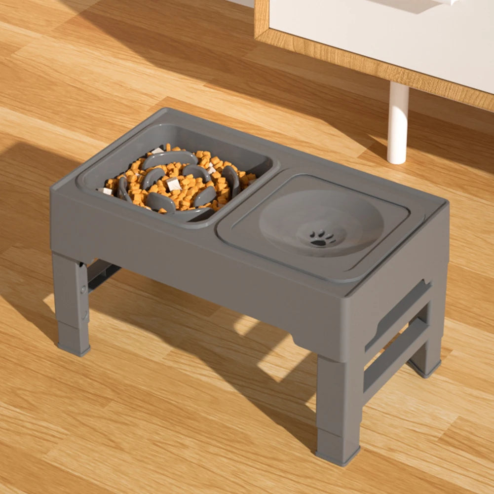 Elevated Dog Food Slow Feeder with Four Adjustable Heights Raised Dog Bowl Stand and Stainless Steel Bowls Anti Slip Dog Water Bowl