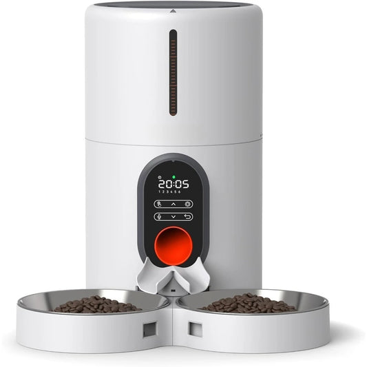 Dual Power Supply Auto Pet Feeder for Cats and Dogs Timed Cat Feeder with Stainless Steel Bowl Programmable 1 to 6 Meals Control