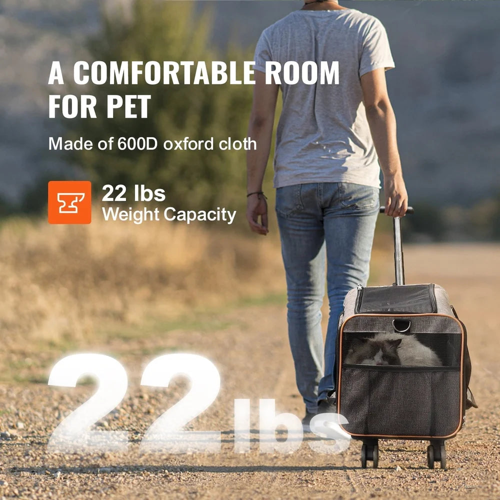 Airline Approved Cat Carrier with Wheels Rolling Pet Travel Bag for Small Medium Dogs and Cats Comfortable Design Easy Transport