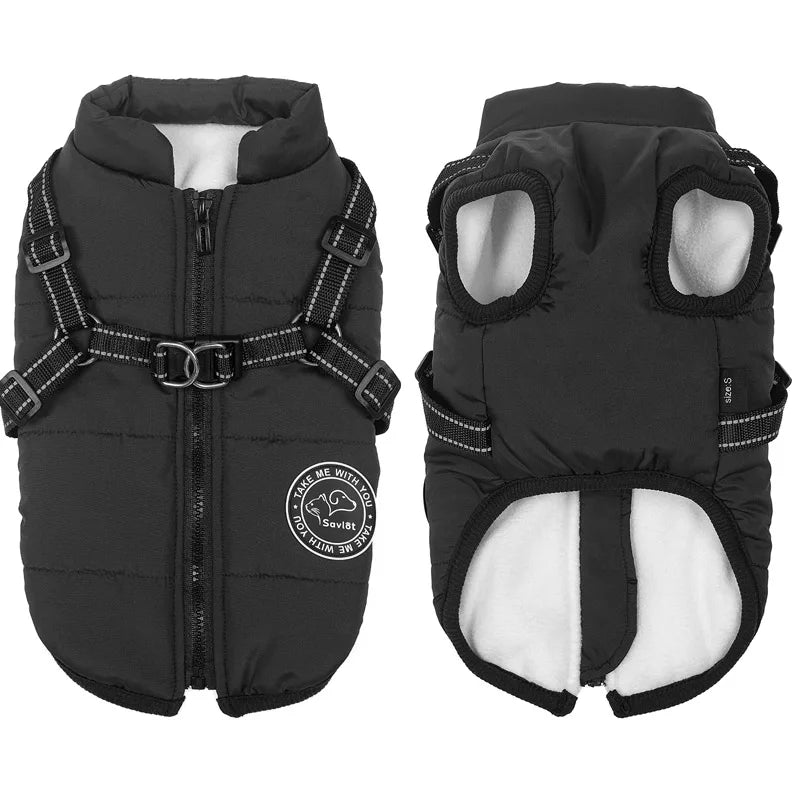 Winter Warm Dog Jacket Waterproof Coat With Harness Fleece Vest For All Sizes