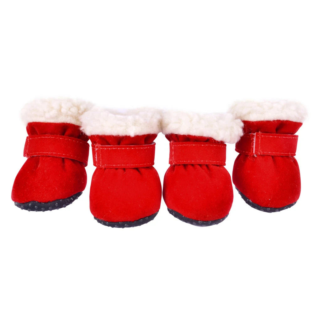 4 Pcs Dog Snow Boots Warm Plush Shoes Non Slip Soles For Small Medium Dogs Cats