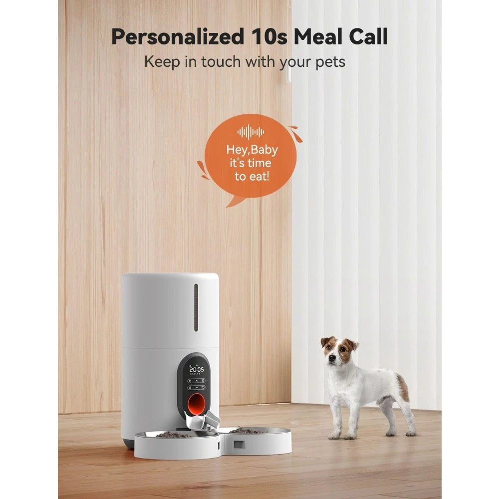 Dual Power Supply Auto Pet Feeder for Cats and Dogs Timed Cat Feeder with Stainless Steel Bowl Programmable 1 to 6 Meals Control