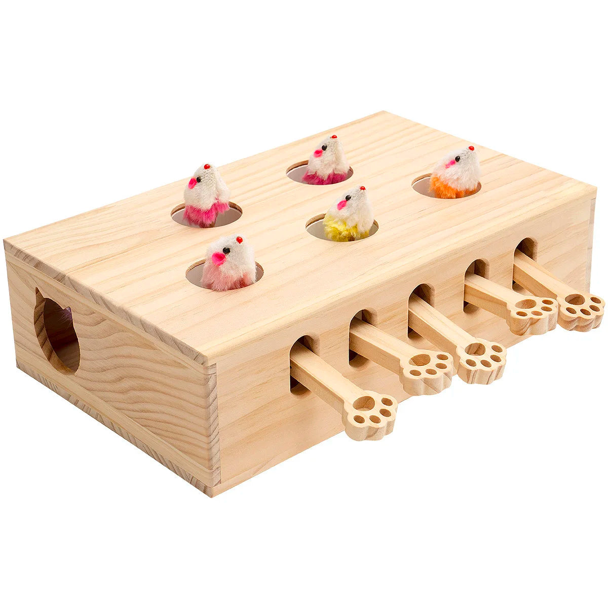 Mewoofun Interactive Whack-a-Mole Cat Toy Solid Wood Indoor Mouse Catching Game