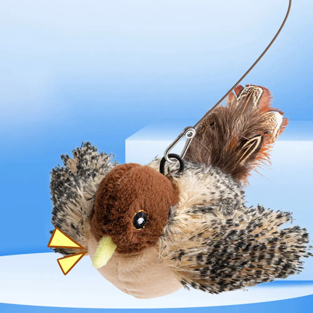 Chirping Flapping Plush Squeaky Bird Cat Toy Interactive Kitten Teaser