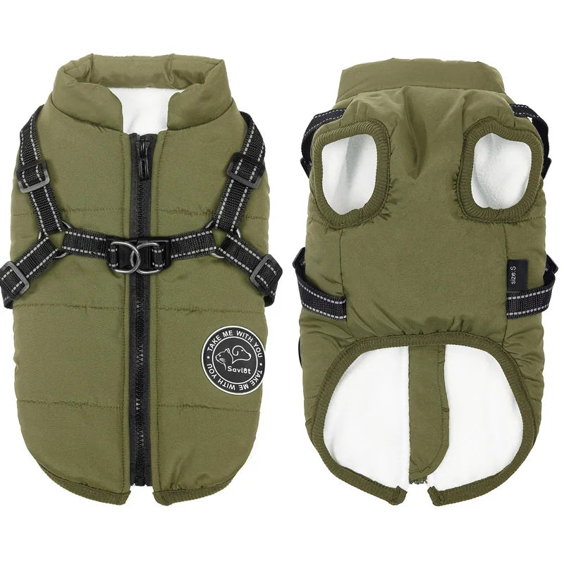 Winter Warm Dog Jacket Waterproof Coat With Harness Fleece Vest For All Sizes