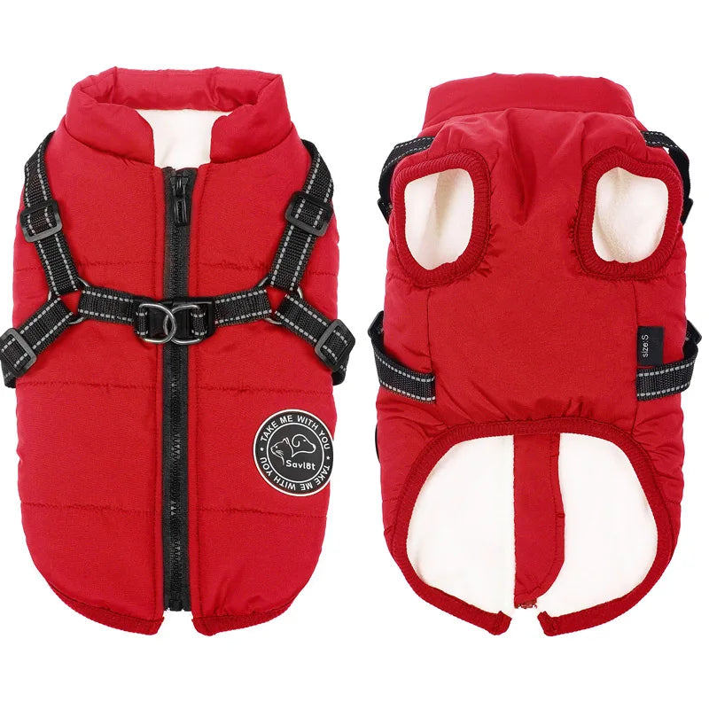 Winter Warm Dog Jacket Waterproof Coat With Harness Fleece Vest For All Sizes