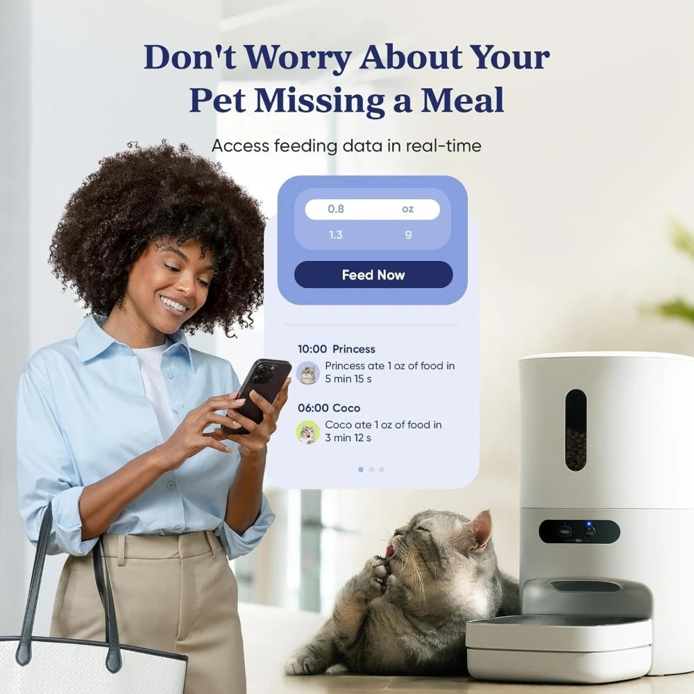 Automatic Cat Feeder WiFi Smart Scale Tracks Pet Food Intake App Remote Feeding Stainless Steel Bowl Dual Power Supply