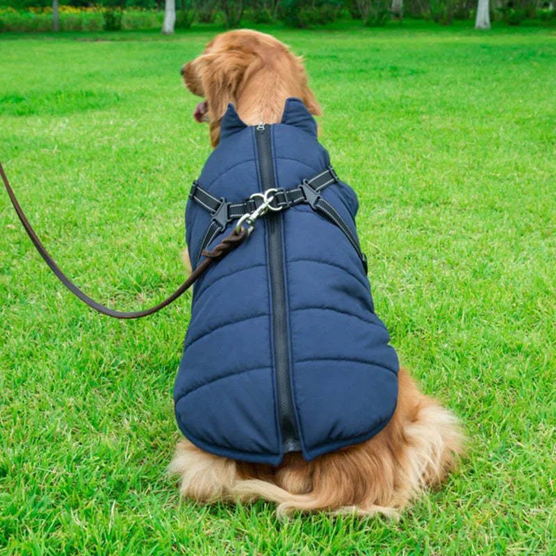 Winter Warm Dog Jacket Waterproof Coat With Harness Fleece Vest For All Sizes