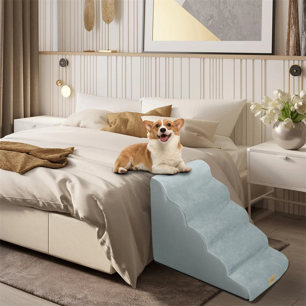 NONED Five Step Deluxe Dog Ramp Stairs For High Beds