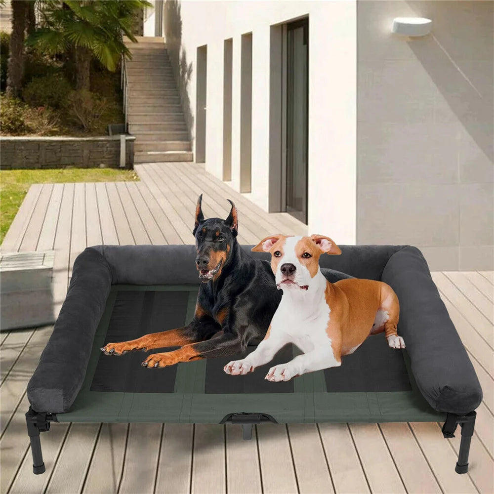 XXL XL Large Dog Bed Outdoor Raised Dog Bed with Cooling Breathable Mat and Soft Plush Mat for Home Garden