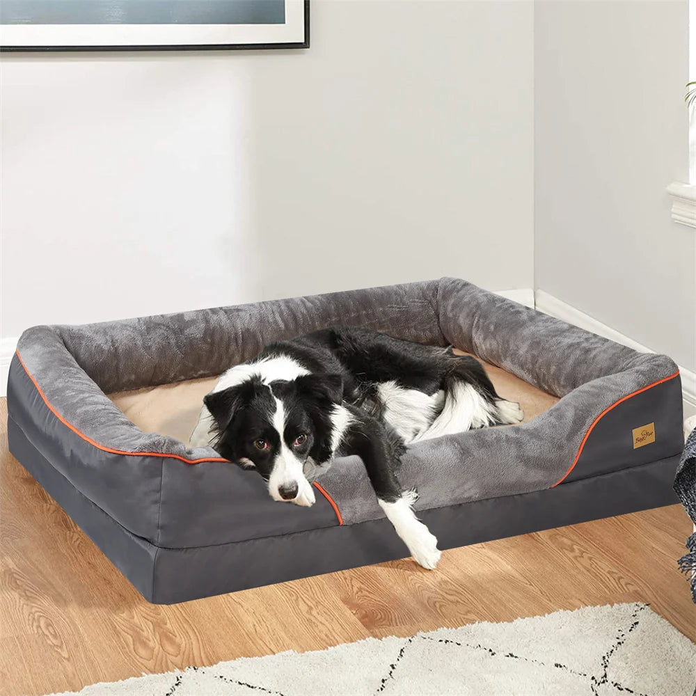 Jumbo Large Orthopedic Dog Bed Memory Foam Pet Sofa Waterproof Elevated Cushion Warm Puppy Bolster Couch Removable Cover