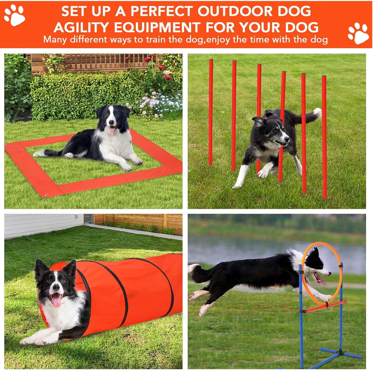87 Pcs Dog Agility Training Kit Obstacle Course Set With 70 Inch Tunnel Outdoor
