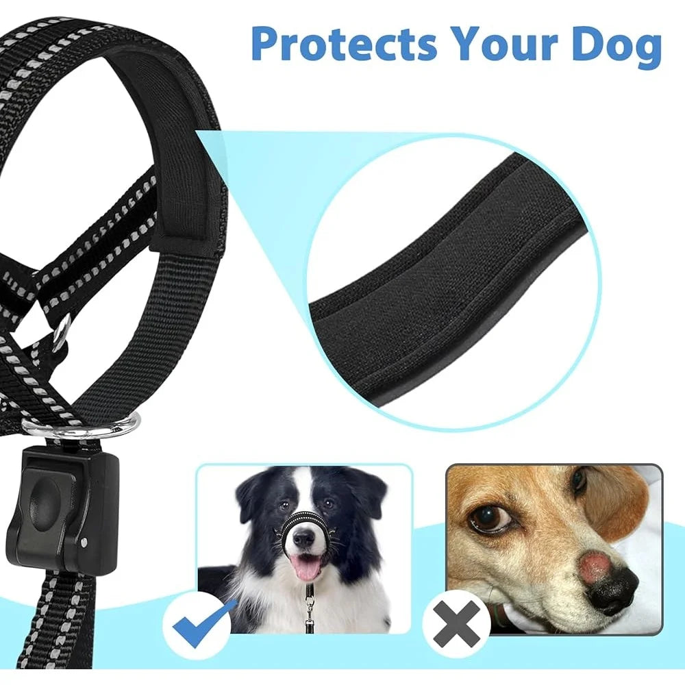 Soft Dog Head Collar No Pull Adjustable Training Halter Padded Safety Nose Leash Reflective Durable Head Harness for Medium and Large Dogs