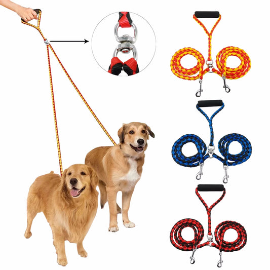 Pet Double Leash 360 Rotation Knotless Walking Leash Nylon Free Traction Ropes