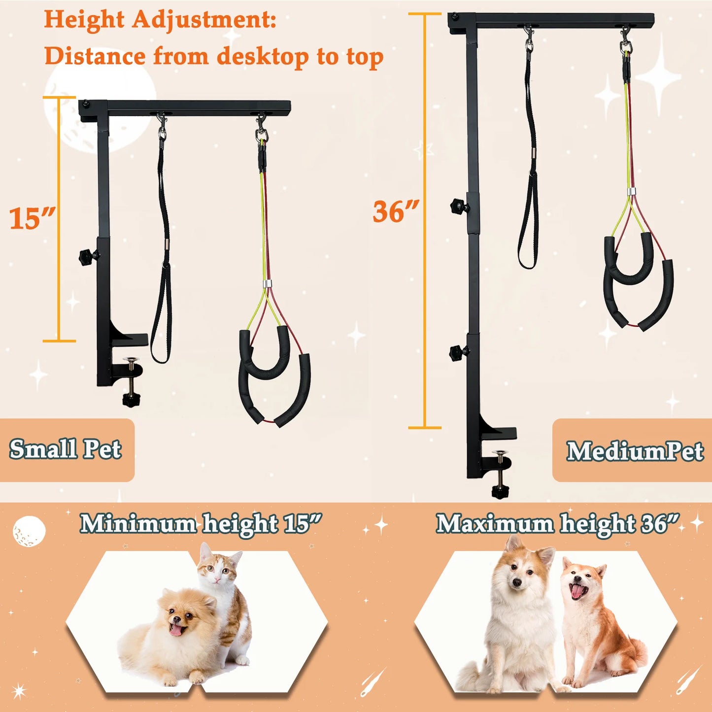 NONECN Adjustable Dog Grooming Arm With Clamp And Loops