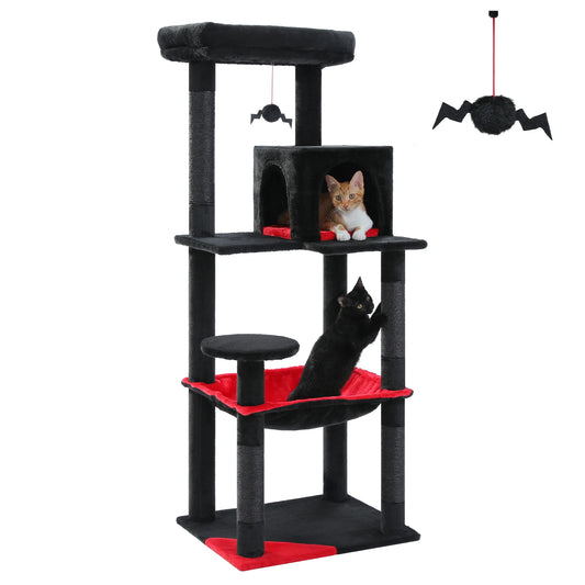 Gothic Cat Tree for Indoor Cats Tall Cat Tower with Large Hammock Sisal Covered Scratching Post Cozy Condo and Top Perch