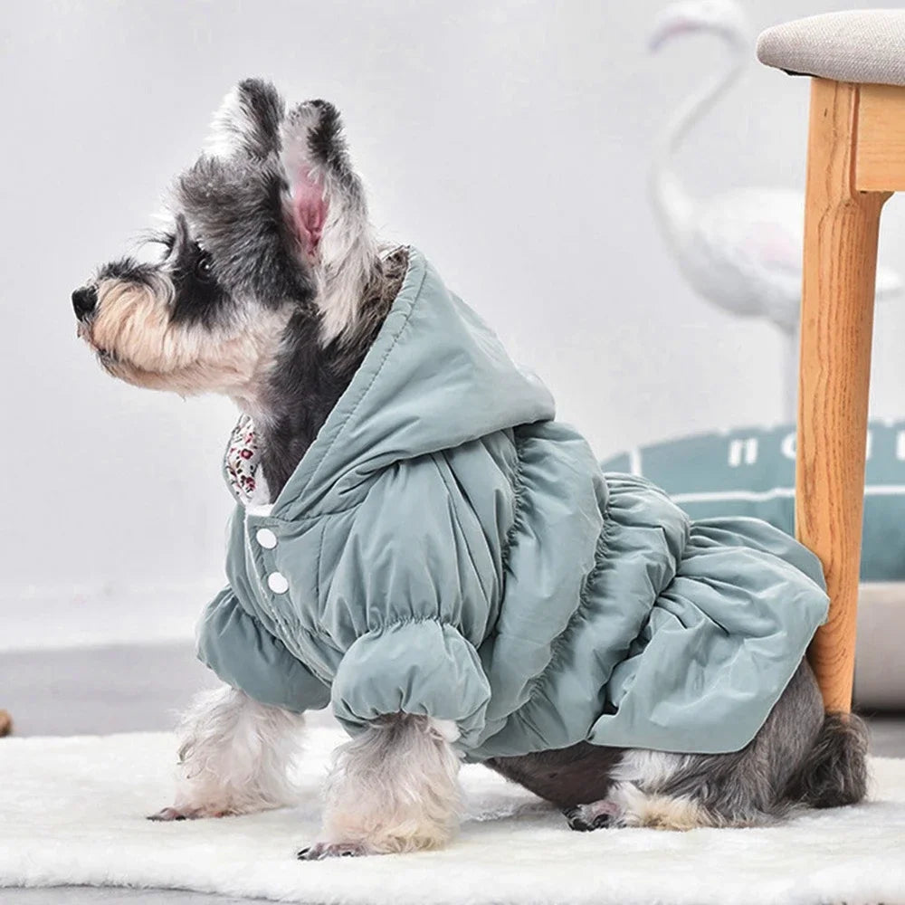 Winter Warm Dog Dress Puppy Pet Coat Floral Bubble Skirt Hooded Jacket for Chihuahua and Yorkie