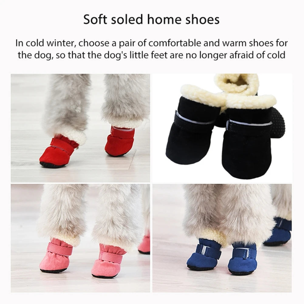 4 Pcs Dog Snow Boots Warm Plush Shoes Non Slip Soles For Small Medium Dogs Cats