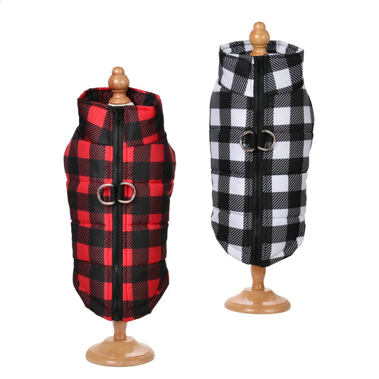 Plaid Winter Coat For Small Dogs And Cats With Zipper Waterproof
