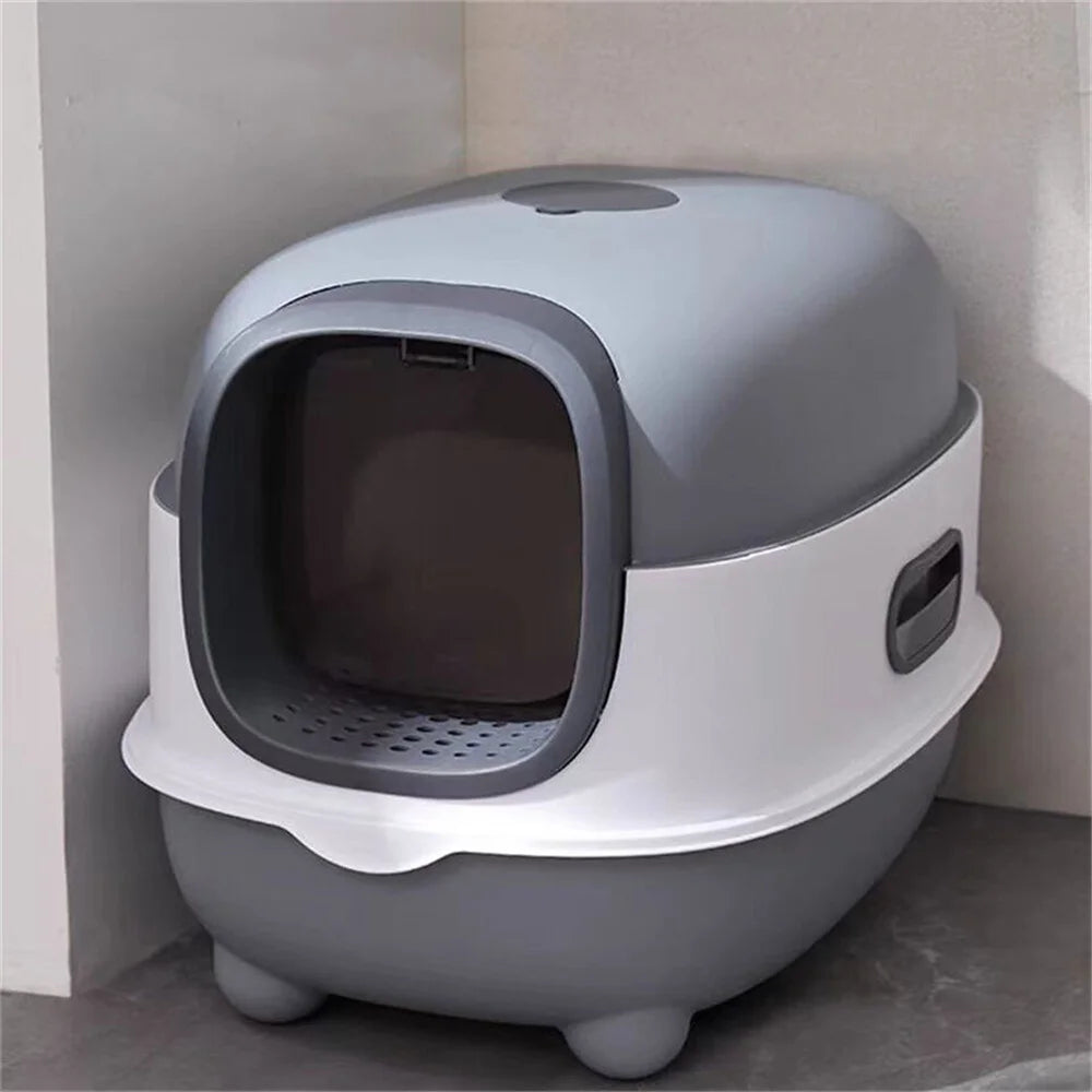 Large Enclosed Cat Litter Box with Scoop Odorless Hooded Litter Tray Deep Cat Toilet Pan Easy Clean Non Stick