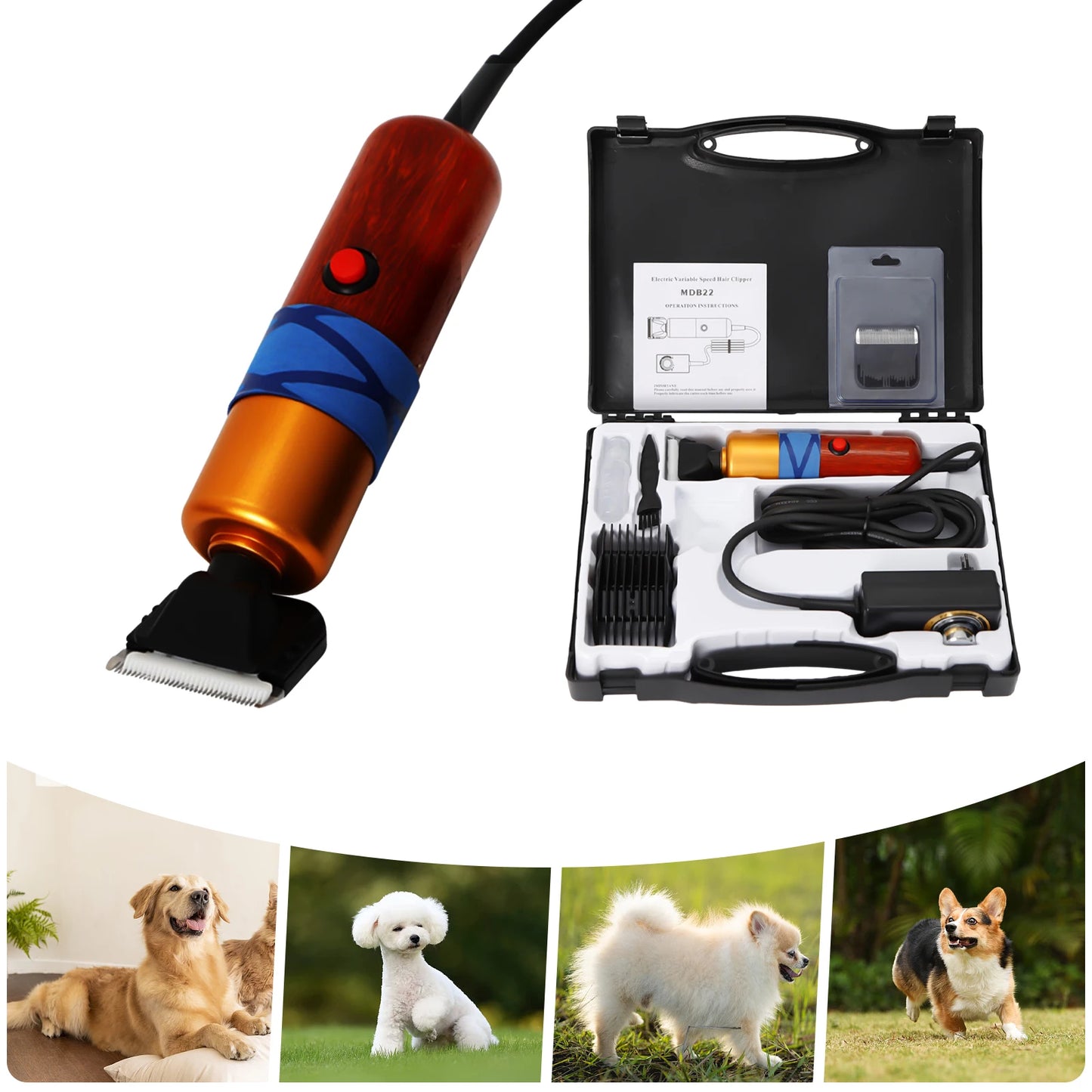 Pet Hair Clipper Low Noise Pro Electric Variable Speed